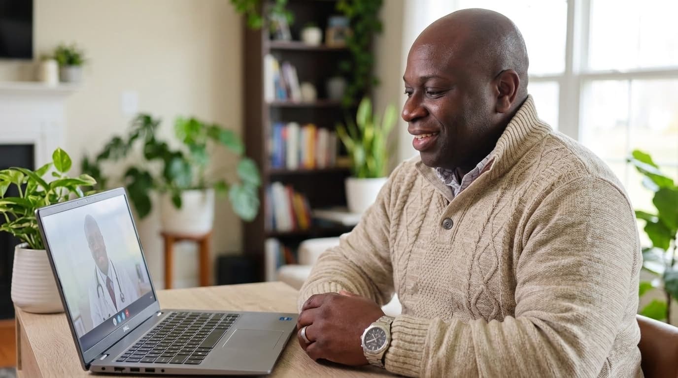Patient attending telehealth session from home